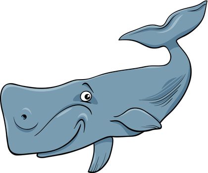 Cartoon Illustration of Funny Whale the Largest Sea Mammal