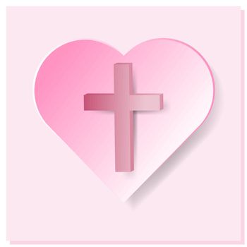 True cross in pink heart on pink background like concept faith and love