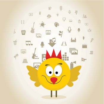 The chicken thinks about art. Vector illustration