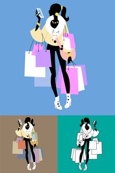 Fashionista Shopaholic calls. The image of the girl with the purchase after the sale