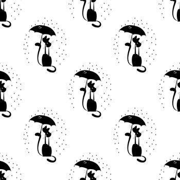seamless pattern with love cat with umbrella