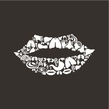 Mouth made of body parts. A vector illustration