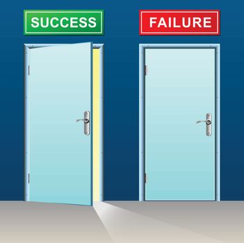 illustration of success and failure doors concept