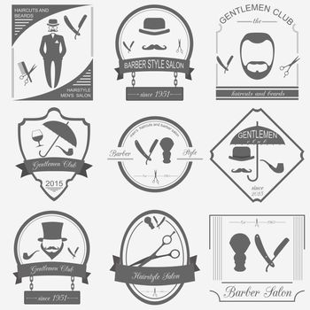 Set of vintage barber, hairstyle and gentlemen club logos. Vector templates and badges 