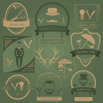 Set of vintage barber, hairstyle and gentlemen club logos. Vector templates and badges 