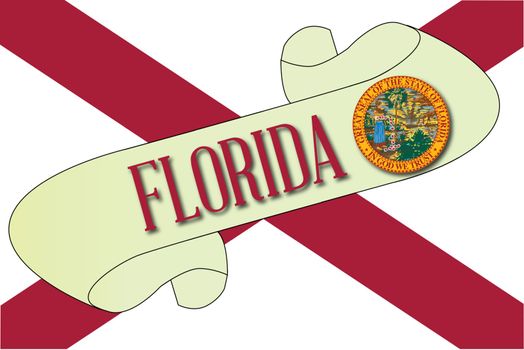 A scroll with the text Florida with the flag of the state detail