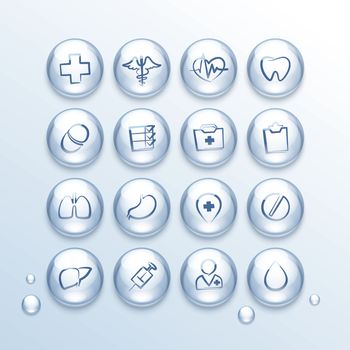 Medical Icons Set in Drops. In the EPS file, each element is grouped separately. Clipping paths included in additional jpg format.