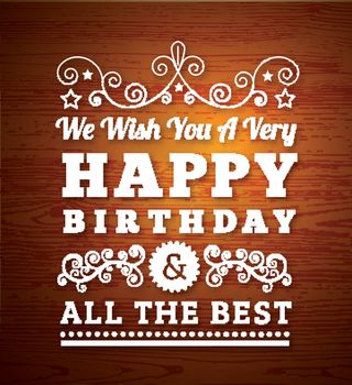 Birthday greetings. Vector illustration on wooden background