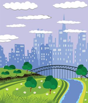 Cartoon illustration of a summer city park