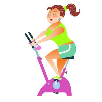 The girl with more weight training on a stationary bike