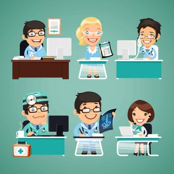 Doctors at the Table. In the EPS file, each element is grouped separately. Clipping paths included in additional jpg format.