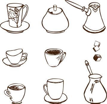 Hand Drawn Illustration Set of Coffee Accessories Icons