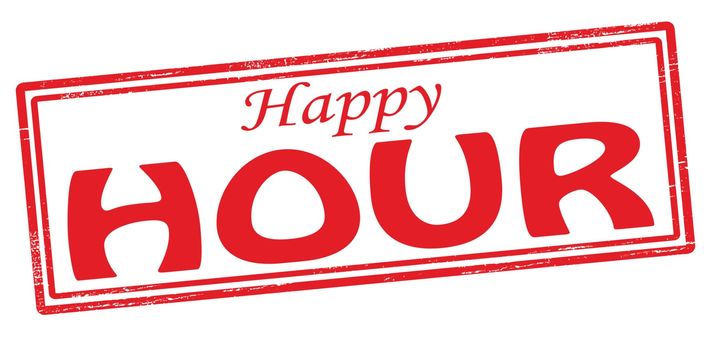 Stamp with text happy hour inside, vector illustration