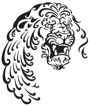 lion head , black and white tattoo illustration
