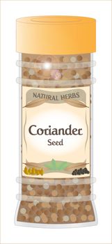 A 'Coriander Seed' herb and spice jar isolated on a white background