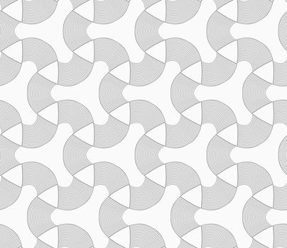 Seamless geometric pattern. Gray abstract geometrical design. Flat monochrome design.Monochrome tetrapods with striped rounded corners.