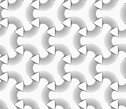 Seamless geometric pattern. Gray abstract geometrical design. Flat monochrome design.Monochrome white tetrapods with striped rounded corners.