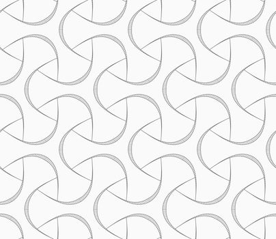 Abstract geometric background. Seamless flat monochrome pattern. Simple design.Slim gray rounded tetrapods with hatched bevel.