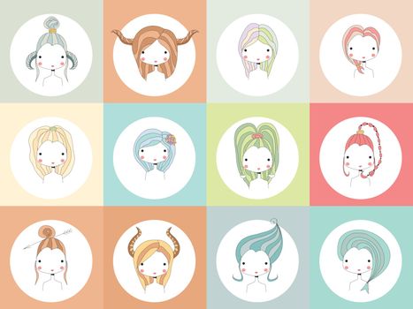Horoscope signs with girls, vector illustration