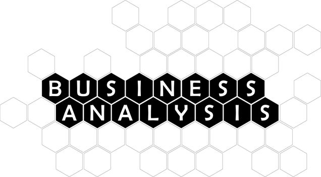 An illustration showing a business analysis tag on hexagon background