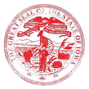 The State Seal of Iowa rubber stamp on a white background