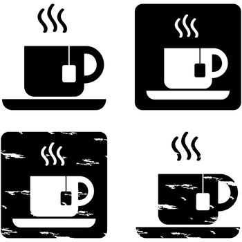 Icons showing a cup of tea represented in different graphic styles