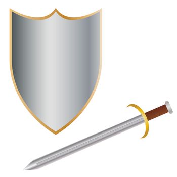 A sword and shield design isolated on a white background