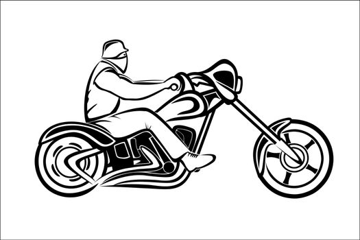 Vector illustration : Rider on a chopper on a white background.