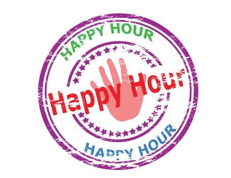 Rubber stamp with text happy hour inside, vector illustration