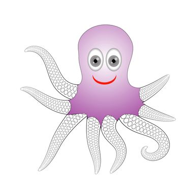 Cheerful Sea Octopus Isolated on White Background