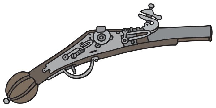 Hand drawing of a historical matchlock pistol