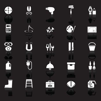 DIY tool icons with reflect on white background, stock vector