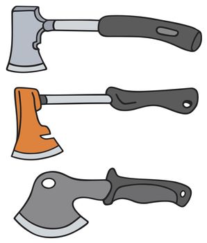 Hand drawing of three modern small axes