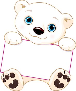 Cute Polar bear holds a sign