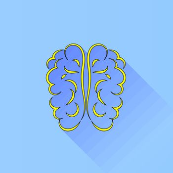 Human Brain Icon Isolated on Blue Background. 
