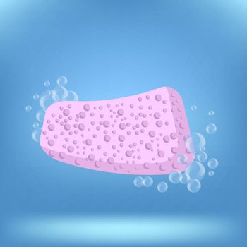Pink Sponge With Foam Bubbles on Blue Background 
