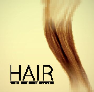 Closeup of long human hair with tilt shift effects. Vector illustraion on yellow background
