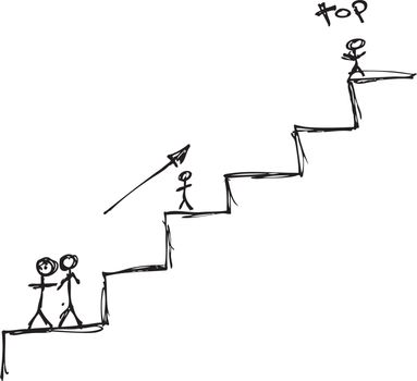 Doodle of matchstick men climbing some stairs