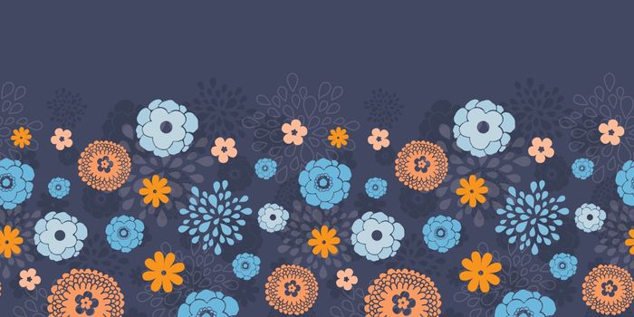 Vector golden and blue night flowers horizontal border seamless pattern background graphic design