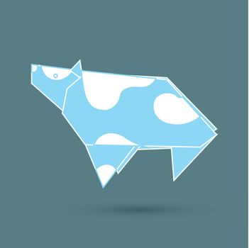 Vector illustration of a blue cow origami