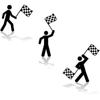 Icon set showing a person waving race flags at the conclusion of a competition