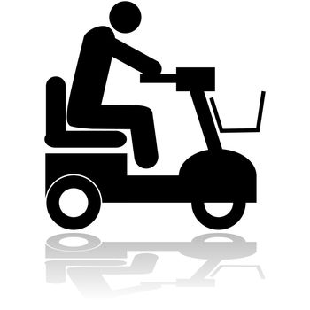 Icon illustration showing a person riding a motorized chair