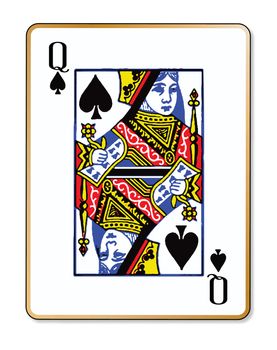 The playing card the Quen of spades over a white background