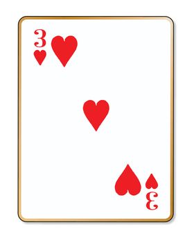 The playing card the Three of hearts over a white background