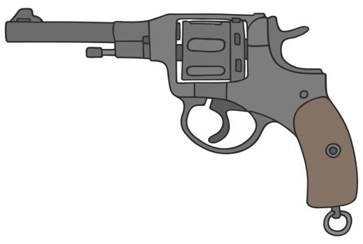 Hand drawing of a vintage military revolver