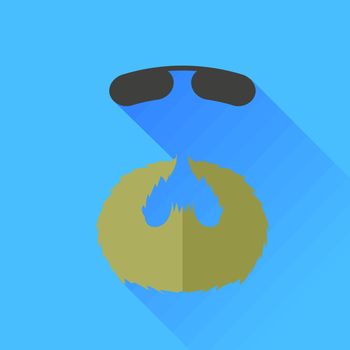 Beard and Sunglasses Icon Isolated on Blue Background.