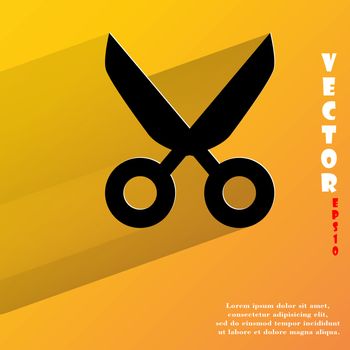 Scissors. Flat modern web button with long shadow and space for your text. Vector. EPS10