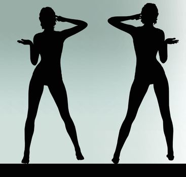 Vector Image - woman silhouette with hand gesture think
