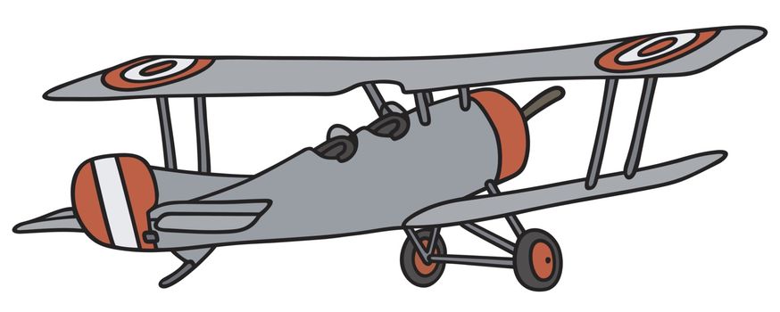 Hand drawing of a vintage gray military biplane - not a real model