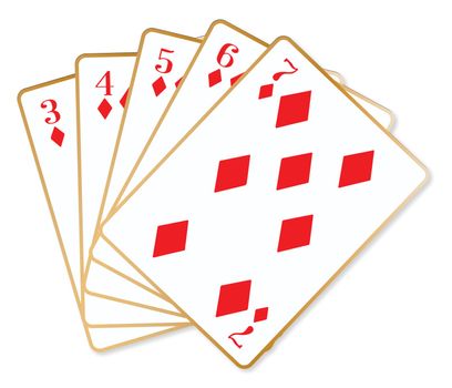 The poker hand straight flush over a white background